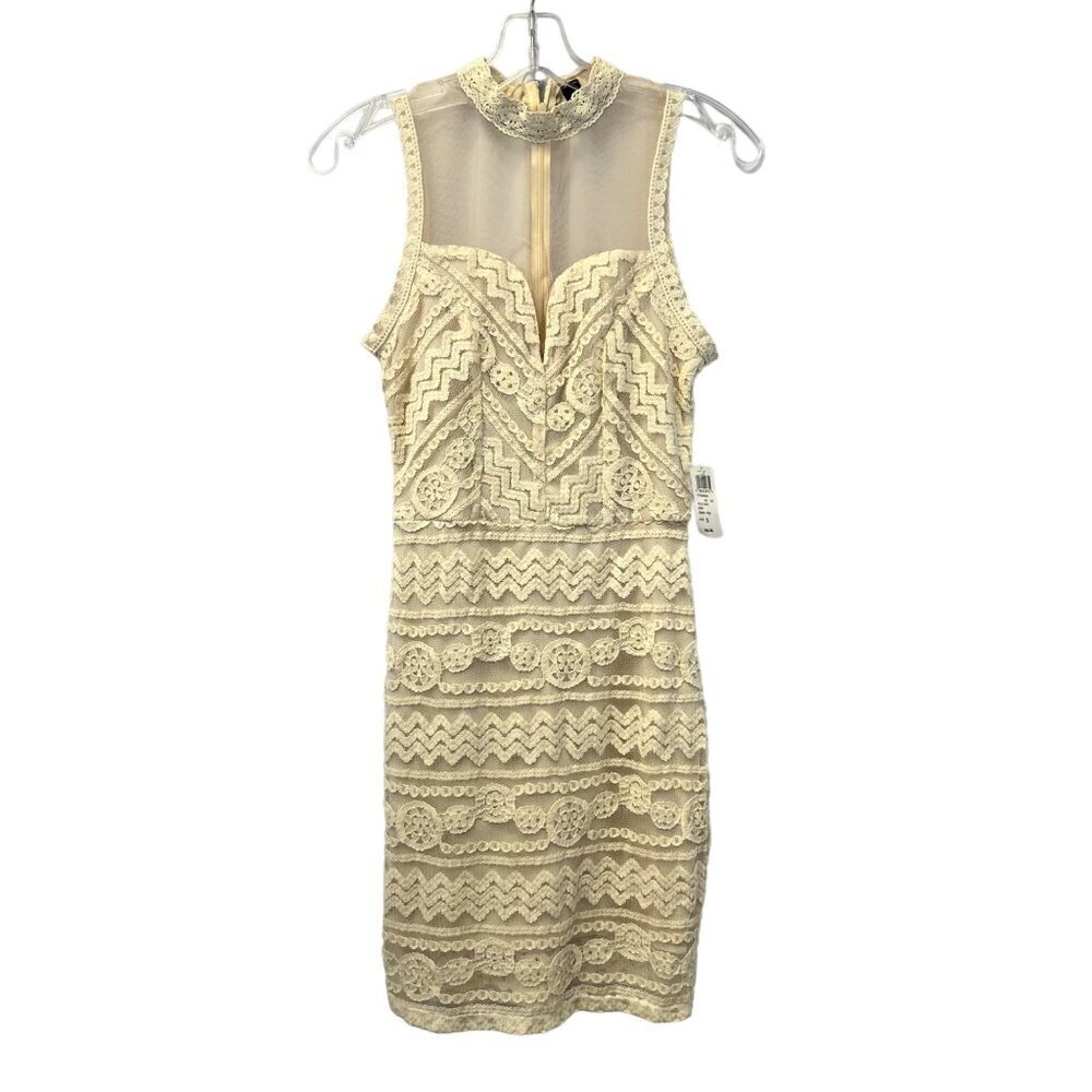 Windsor Sleeveless Lace Sheath Dress Mock Neck Ivory Size Small New Zip